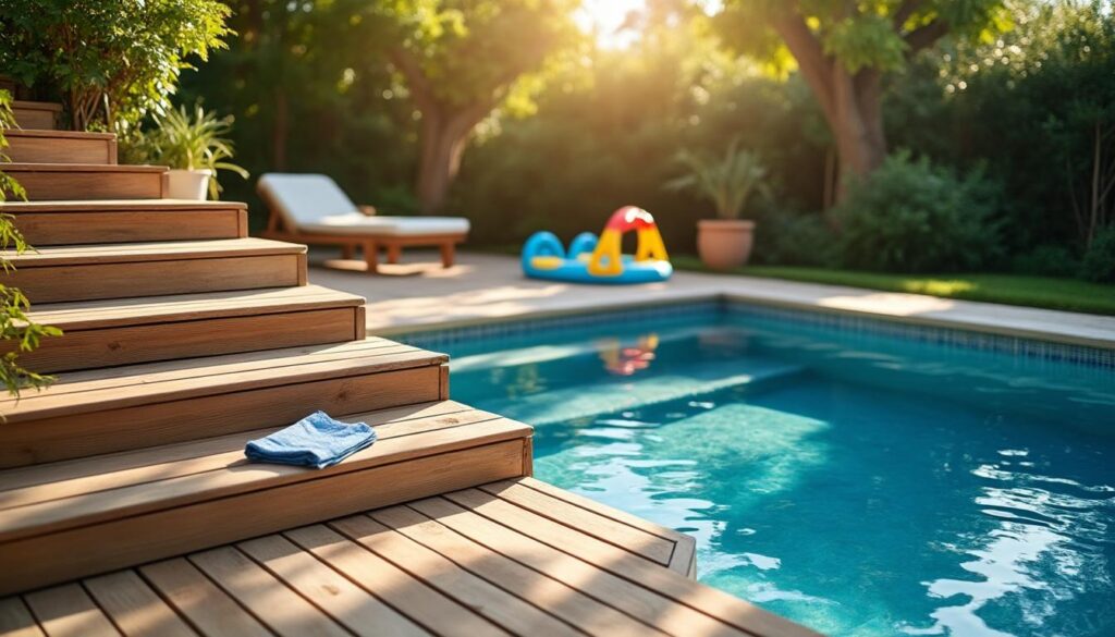 Escalier pour piscine en bois : charme et sécurité au rendez-vous
